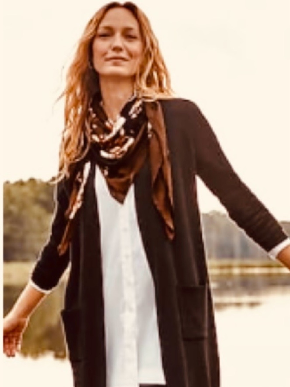 J.Jill Autumnal roses square scarf in brown and tan “espresso” NWT
